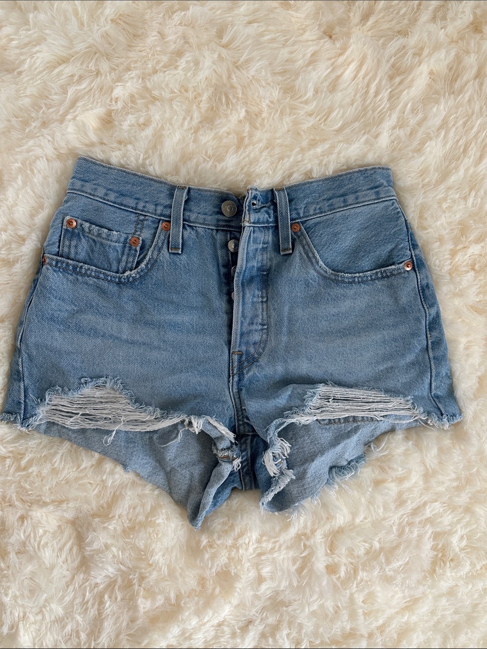 Levi's Light Blue Distressed High-Rise Jean Shorts